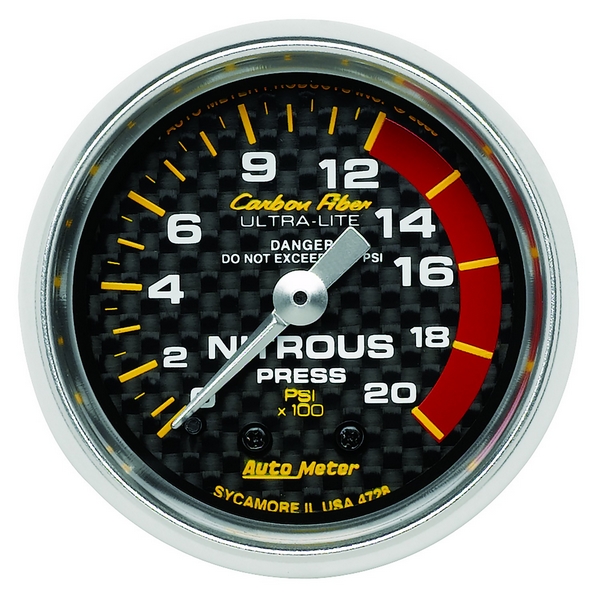 2-1/16" NITROUS PRESSURE, 0-2000 PSI, CARBON FIBER